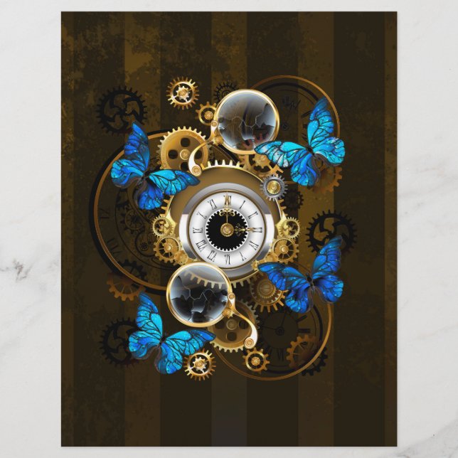 Steampunk Gears and Blue Butterflies Custom Letterhead (Front)