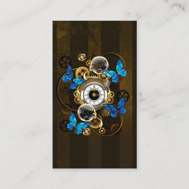 Steampunk Gears and Blue Butterflies Discount Card (Front)