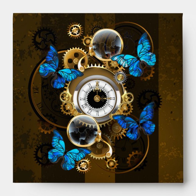 Steampunk Gears and Blue Butterflies Envelope (Front)
