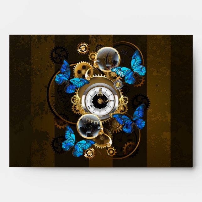 Steampunk Gears and Blue Butterflies Envelope (Front)