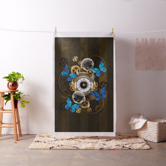 Steampunk Gears and Blue Butterflies Fabric (In Situ)