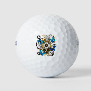 Steampunk Gears and Blue Butterflies Golf Balls