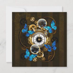 Steampunk Gears and Blue Butterflies Holiday Card