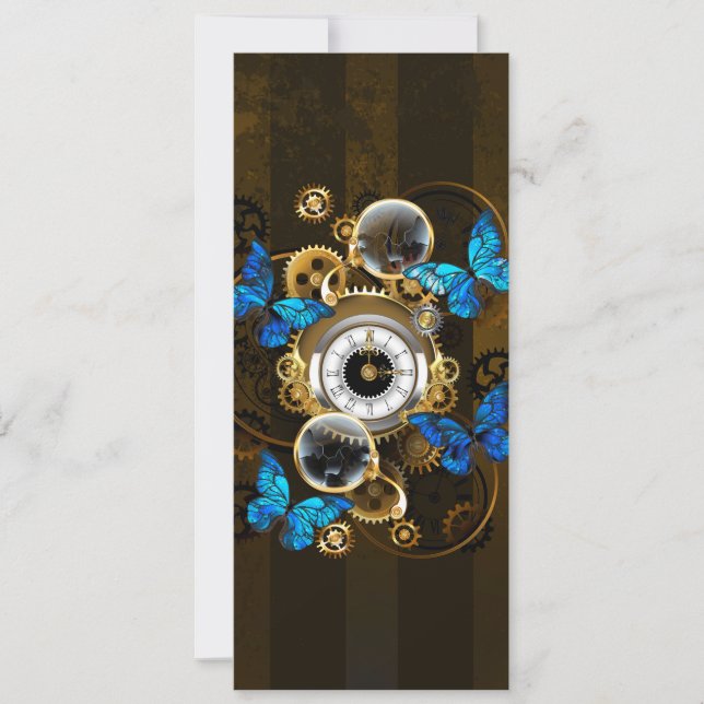 Steampunk Gears and Blue Butterflies Holiday Card (Front)