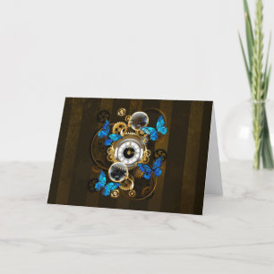 Steampunk Gears and Blue Butterflies Holiday Card