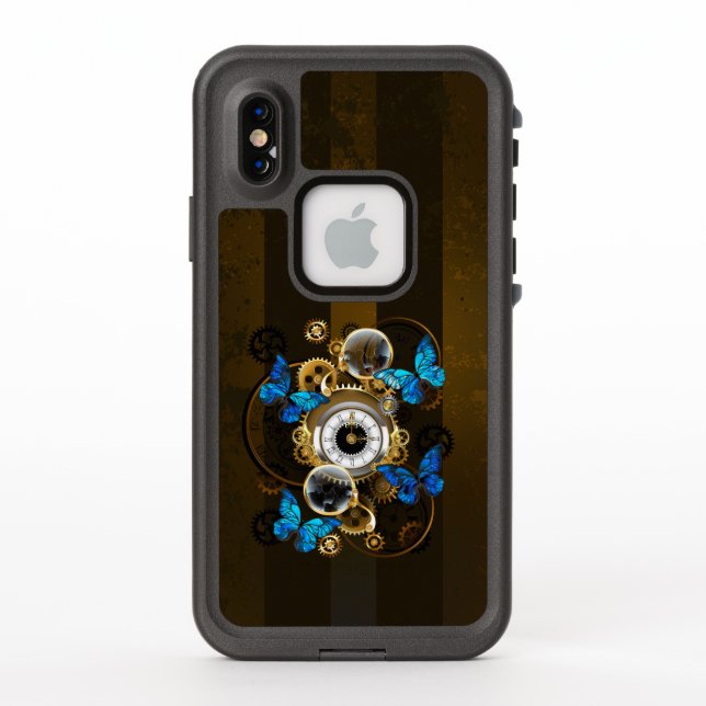 Steampunk Gears and Blue Butterflies LifeProof iPhone Case (Back)