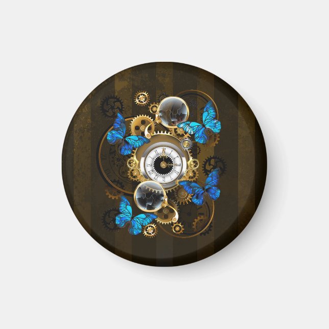 Steampunk Gears and Blue Butterflies Magnet (Front)
