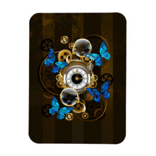 Steampunk Gears and Blue Butterflies Magnet