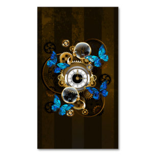Steampunk Gears and Blue Butterflies Magnetic Business Card