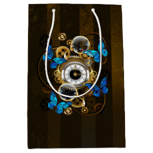 Steampunk Gears and Blue Butterflies Medium Gift Bag