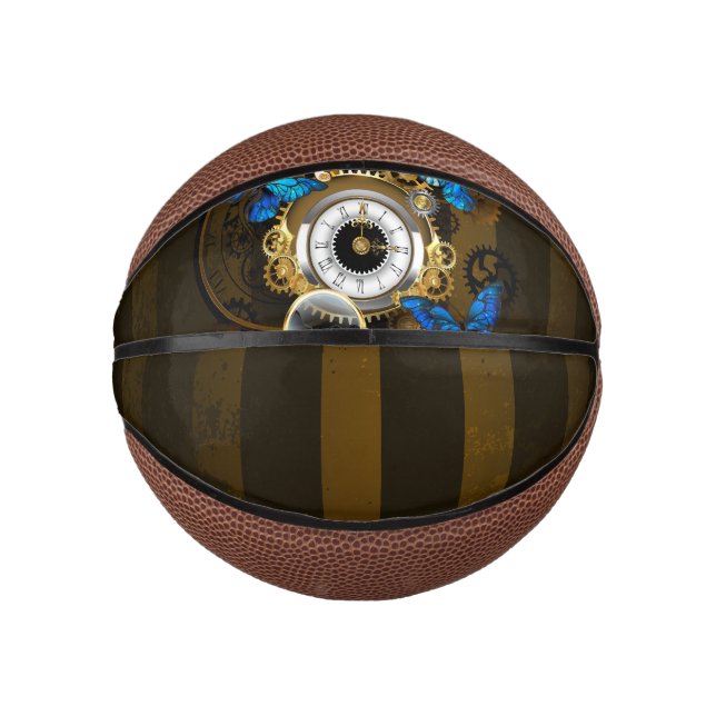 Steampunk Gears and Blue Butterflies Mini Basketball (Front)