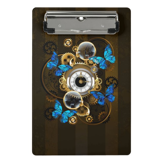 Steampunk Gears and Blue Butterflies Mini Clipboard (Front)