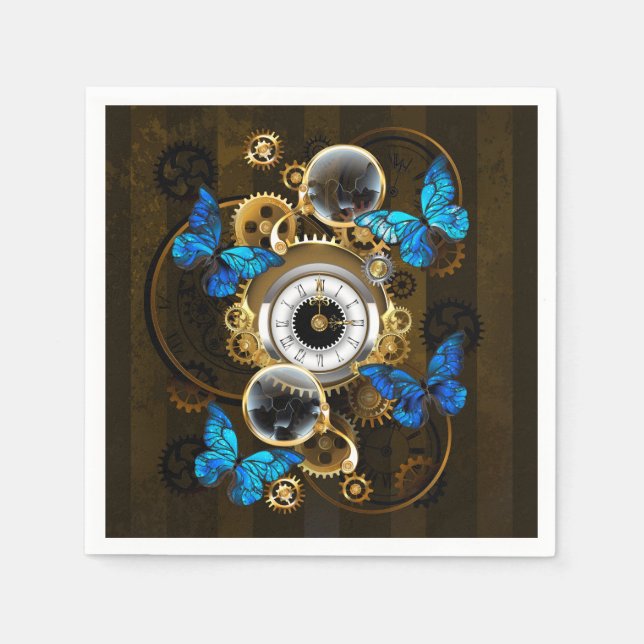 Steampunk Gears and Blue Butterflies Napkin (Front)
