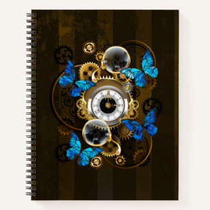 Steampunk Gears and Blue Butterflies Notebook