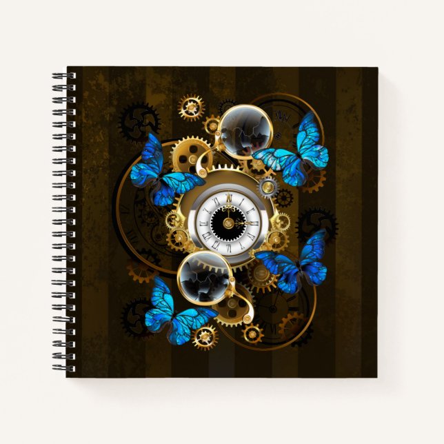 Steampunk Gears and Blue Butterflies Notebook (Front)