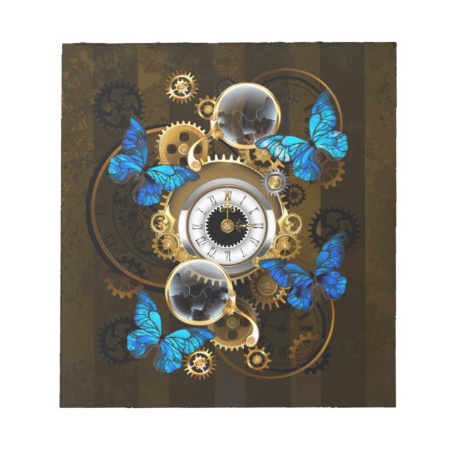 Steampunk Gears and Blue Butterflies Notepad (Front)