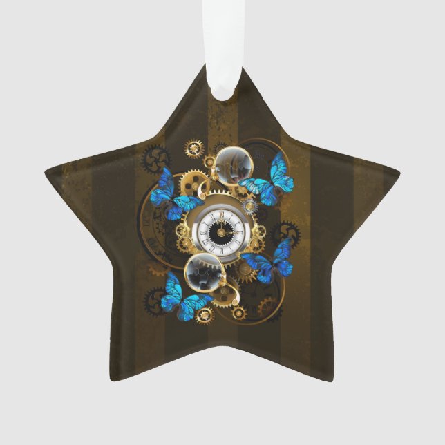 Steampunk Gears and Blue Butterflies Ornament (Front)