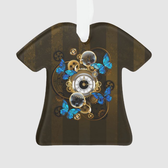 Steampunk Gears and Blue Butterflies Ornament (Front)