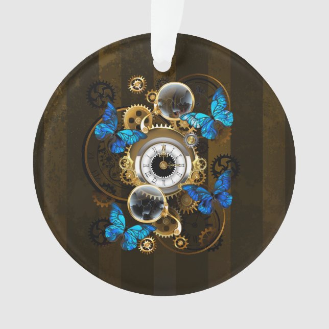 Steampunk Gears and Blue Butterflies Ornament (Front)
