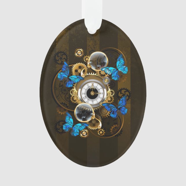 Steampunk Gears and Blue Butterflies Ornament (Front)