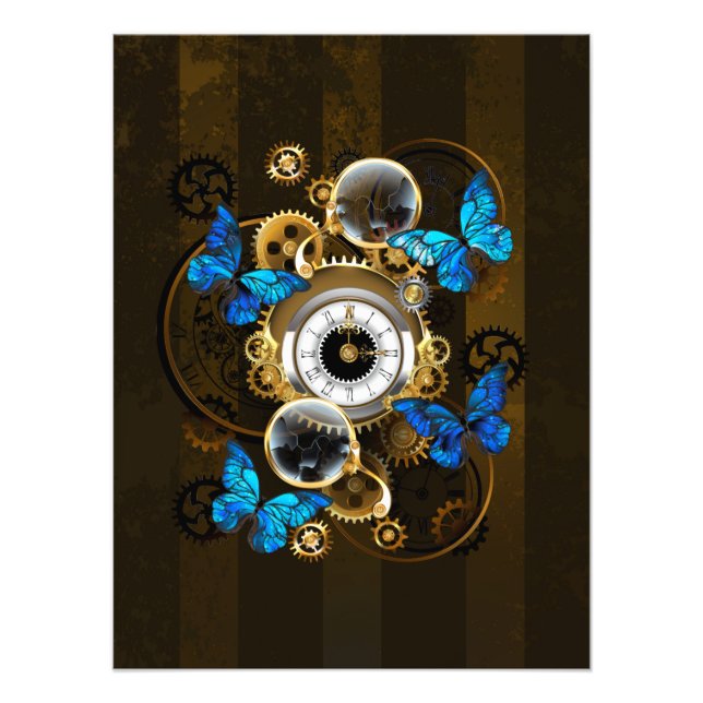 Steampunk Gears and Blue Butterflies Photo Print (Front)