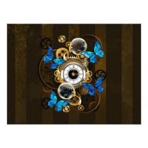 Steampunk Gears and Blue Butterflies Photo Print