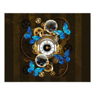 Steampunk Gears and Blue Butterflies Photo Print