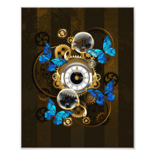 Steampunk Gears and Blue Butterflies Photo Print