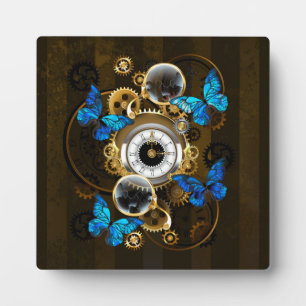 Steampunk Gears and Blue Butterflies Plaque