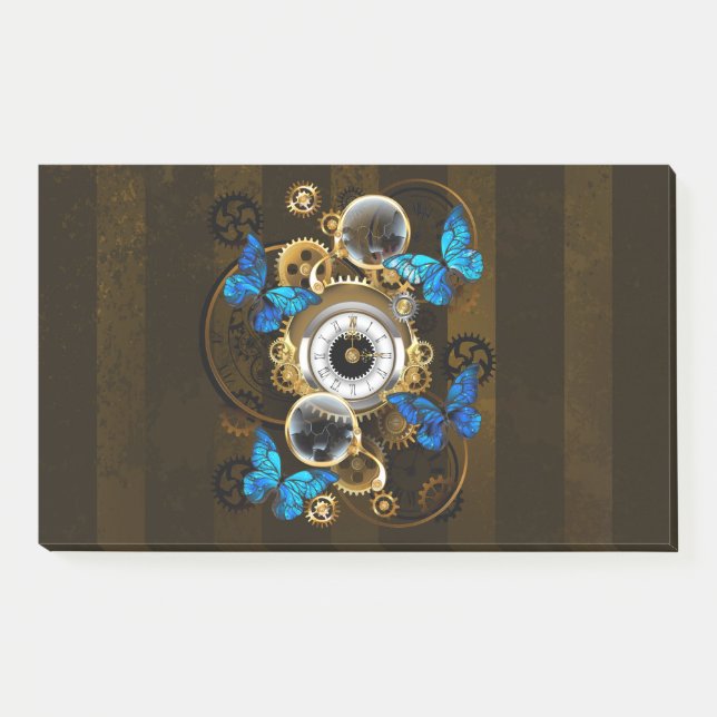 Steampunk Gears and Blue Butterflies Post-it Notes (Front)