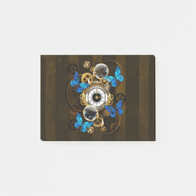 Steampunk Gears and Blue Butterflies Post-it Notes (Front)