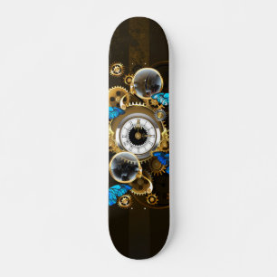 Steampunk Gears and Blue Butterflies Skateboard