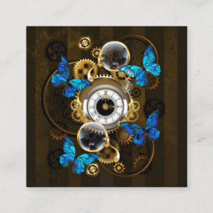 Steampunk Gears and Blue Butterflies Square Business Card