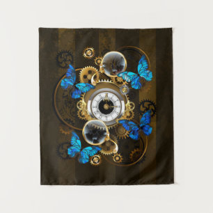 Steampunk Gears and Blue Butterflies Tapestry