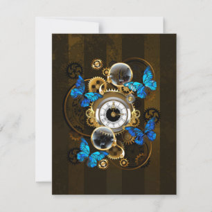 Steampunk Gears and Blue Butterflies Thank You Card