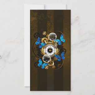 Steampunk Gears and Blue Butterflies Thank You Card