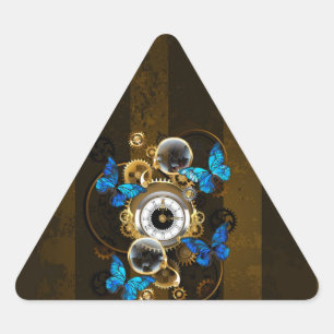 Steampunk Gears and Blue Butterflies Triangle Sticker