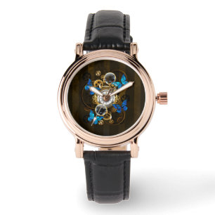 Steampunk Gears and Blue Butterflies Watch