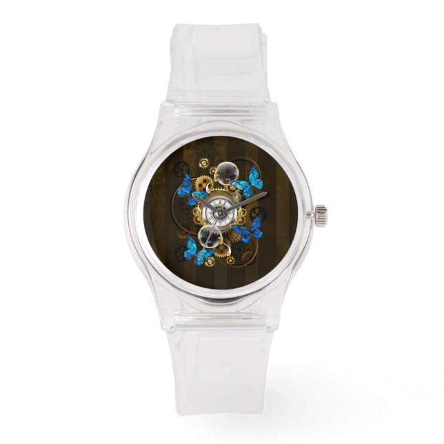 Steampunk Gears and Blue Butterflies Watch (Front)
