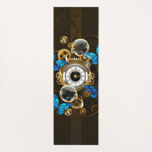 Steampunk Gears and Blue Butterflies Yoga Mat