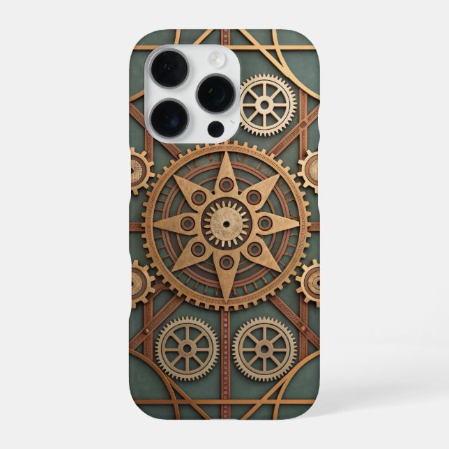Steampunk gears and cogs forming a geometric grid iPhone case (Back)