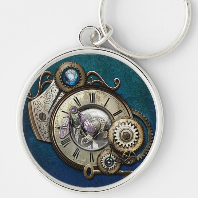 Steampunk Gears and Dragonfly Heart Key Chain (Front)