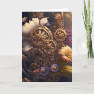 Steampunk Gears and Flowers   Just Saying Hi Card