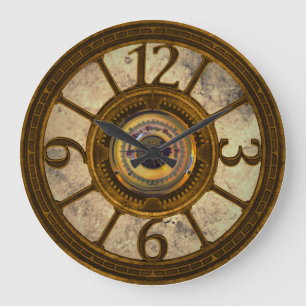 Steampunk Gears - Brass - Round Wall Clock