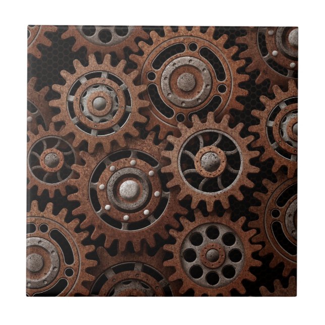 Steampunk Gears Ceramic Tile (Front)