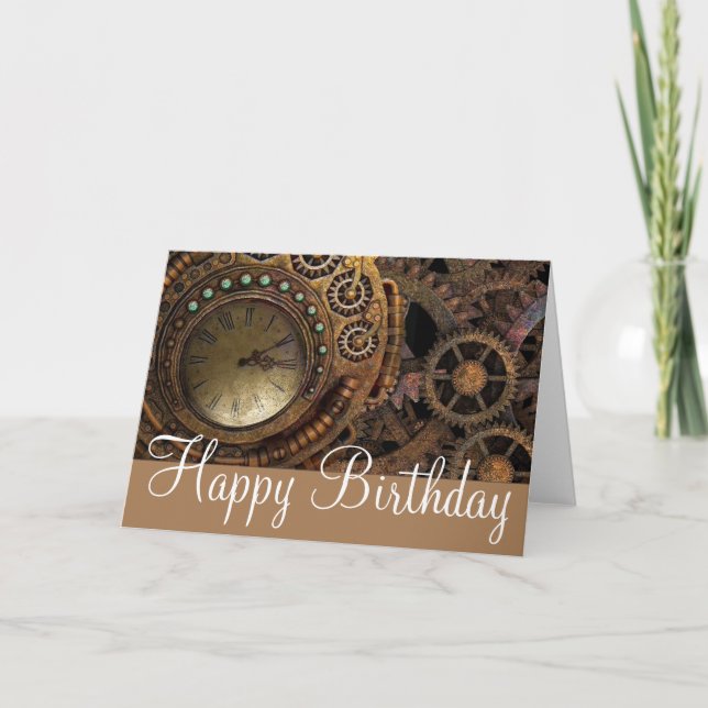 Steampunk Gears & Cogs Birthday Card (Front)