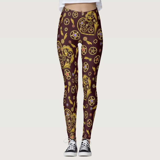 Steampunk Gears Heart Leggings (Front)