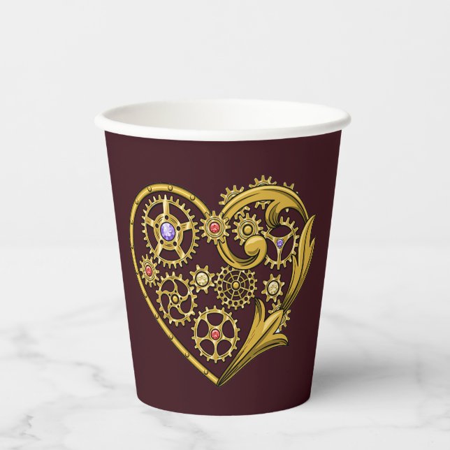 Steampunk Gears Heart  Paper Cups (Front)