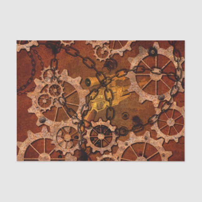 Steampunk, gears in rusty metal tissue paper (Front)