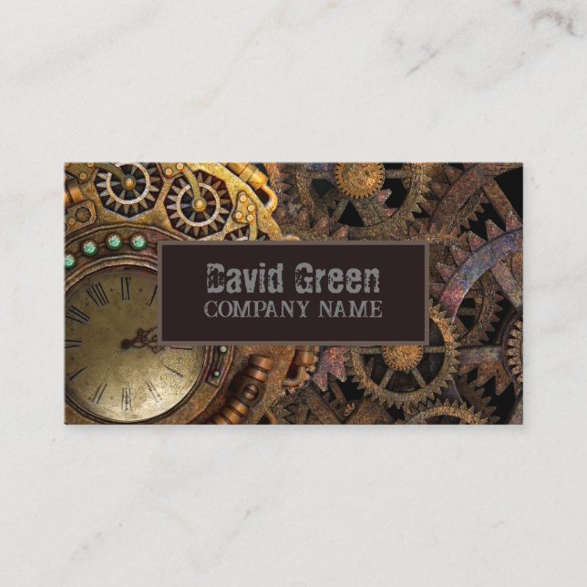 Steampunk Gears Industrial Construction Mechanic  Business Card (Front)